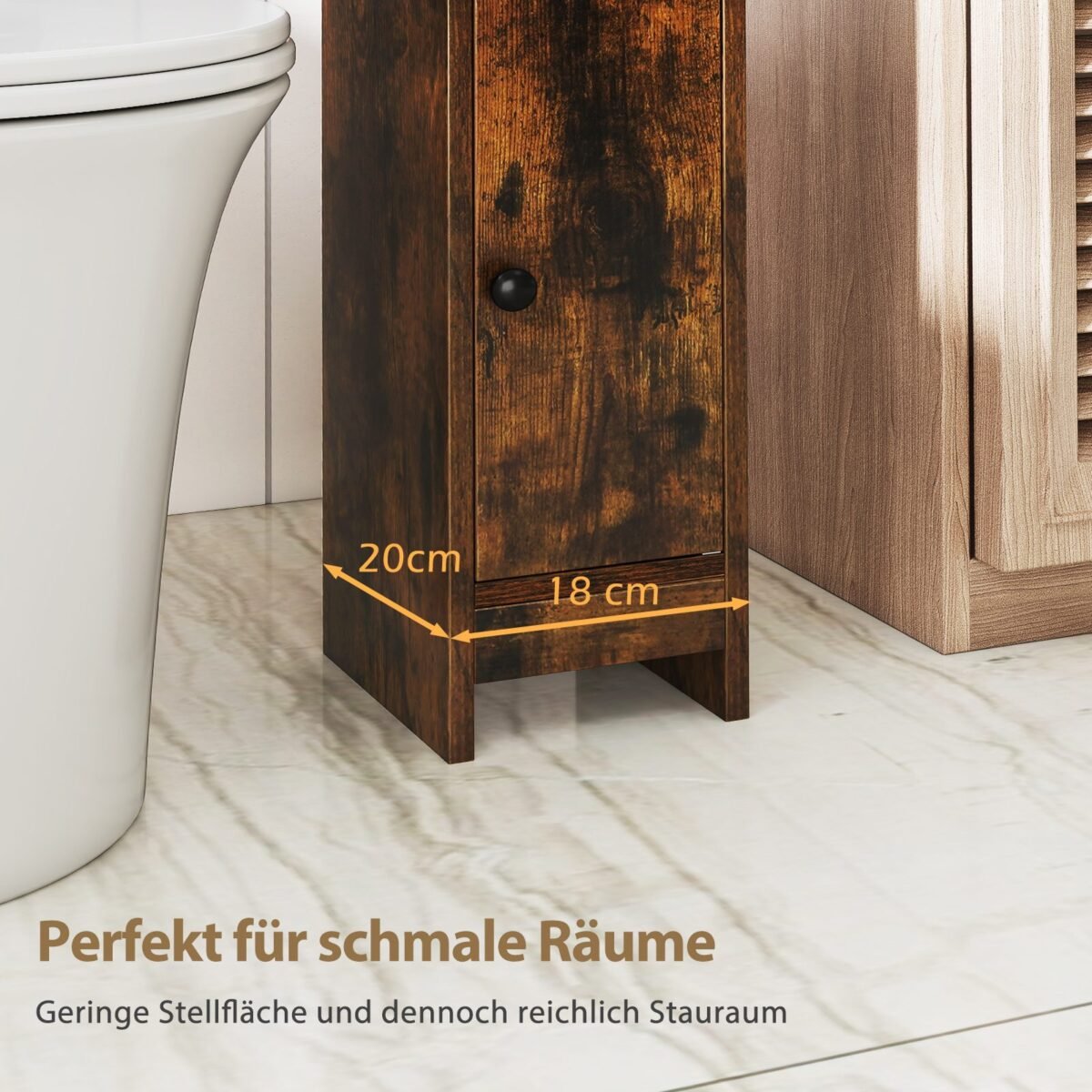 Kompaktiška vonios spintelė su atvirais skyriais (Ruda)