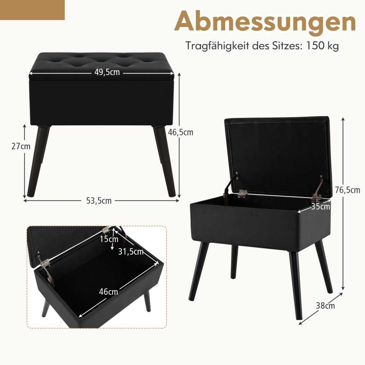 Apdarytas pufas su daiktadėže juodas (Juoda)