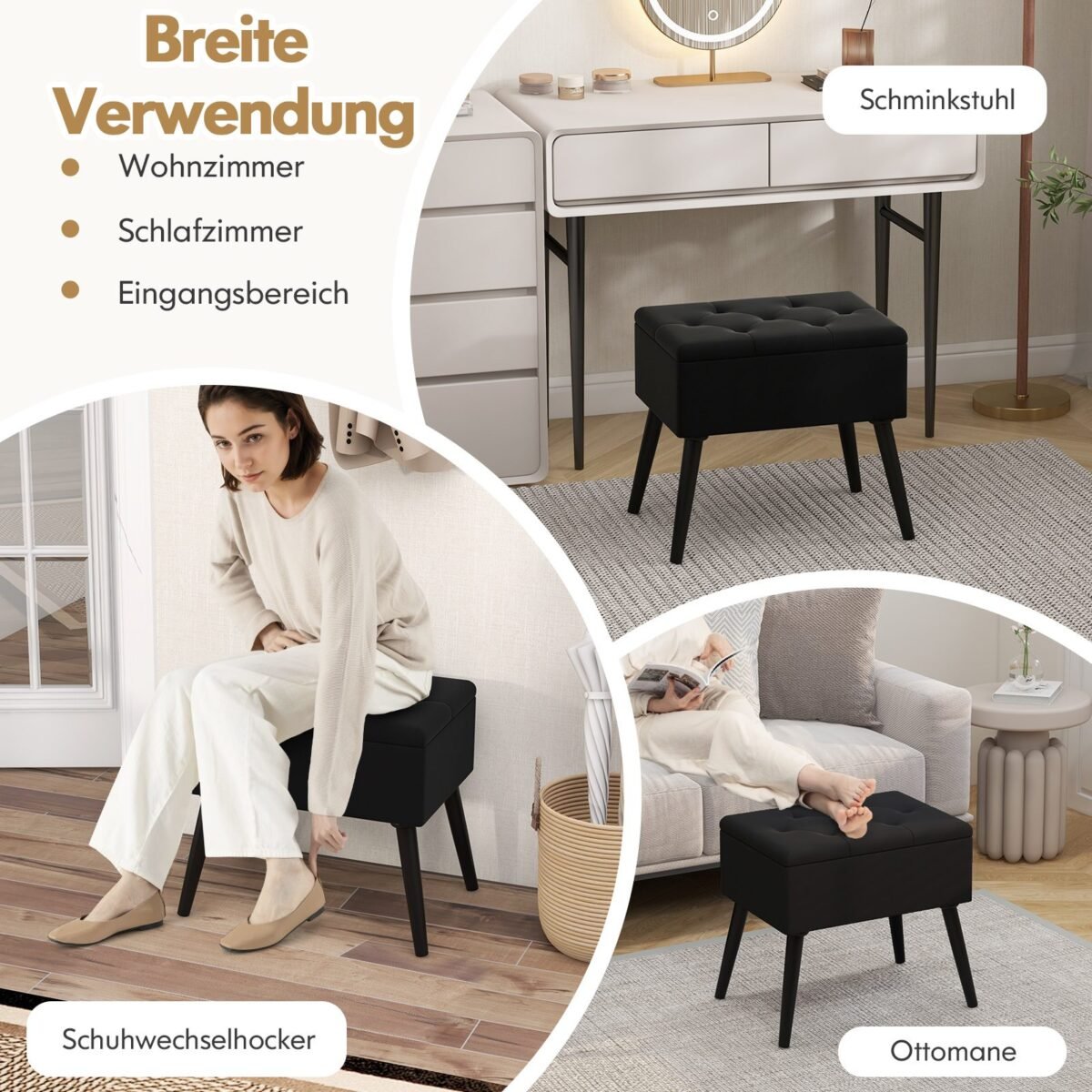 Apdarytas pufas su daiktadėže juodas (Juoda)