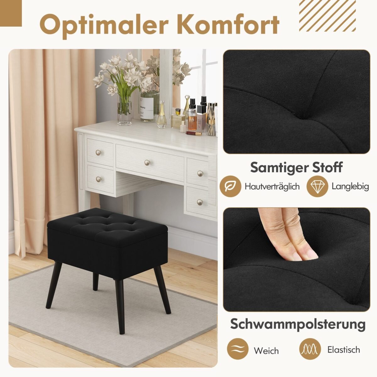 Apdarytas pufas su daiktadėže juodas (Juoda)