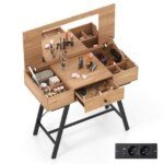 Kompaktiškas kosmetikos staliukas su dideliu veidrodžiu ir integruota pakrovimo stotele (Natūrali)