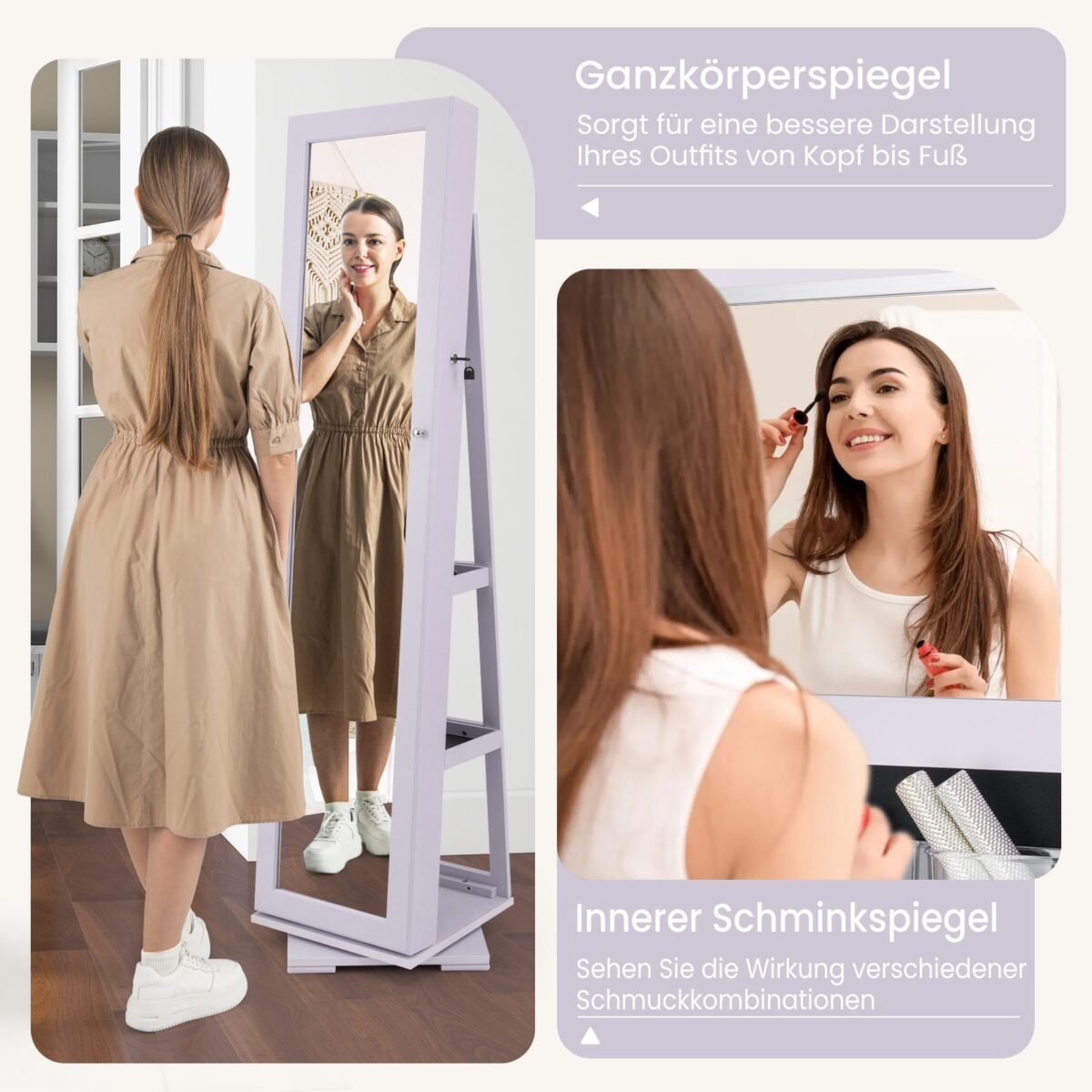 Spintelė su veidrodžiu ir makiažo veidrodėliu (Violetinė)