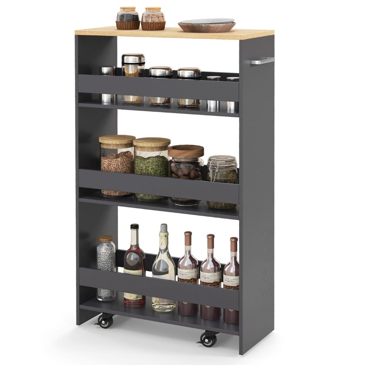 schrank-rolltrolley-12365_7__1 Siauras keturių aukštų ratukinis laikymo vežimėlis (Pilka)