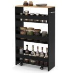 Siauras keturių aukštų vežimėlis su ratukais (Juoda)