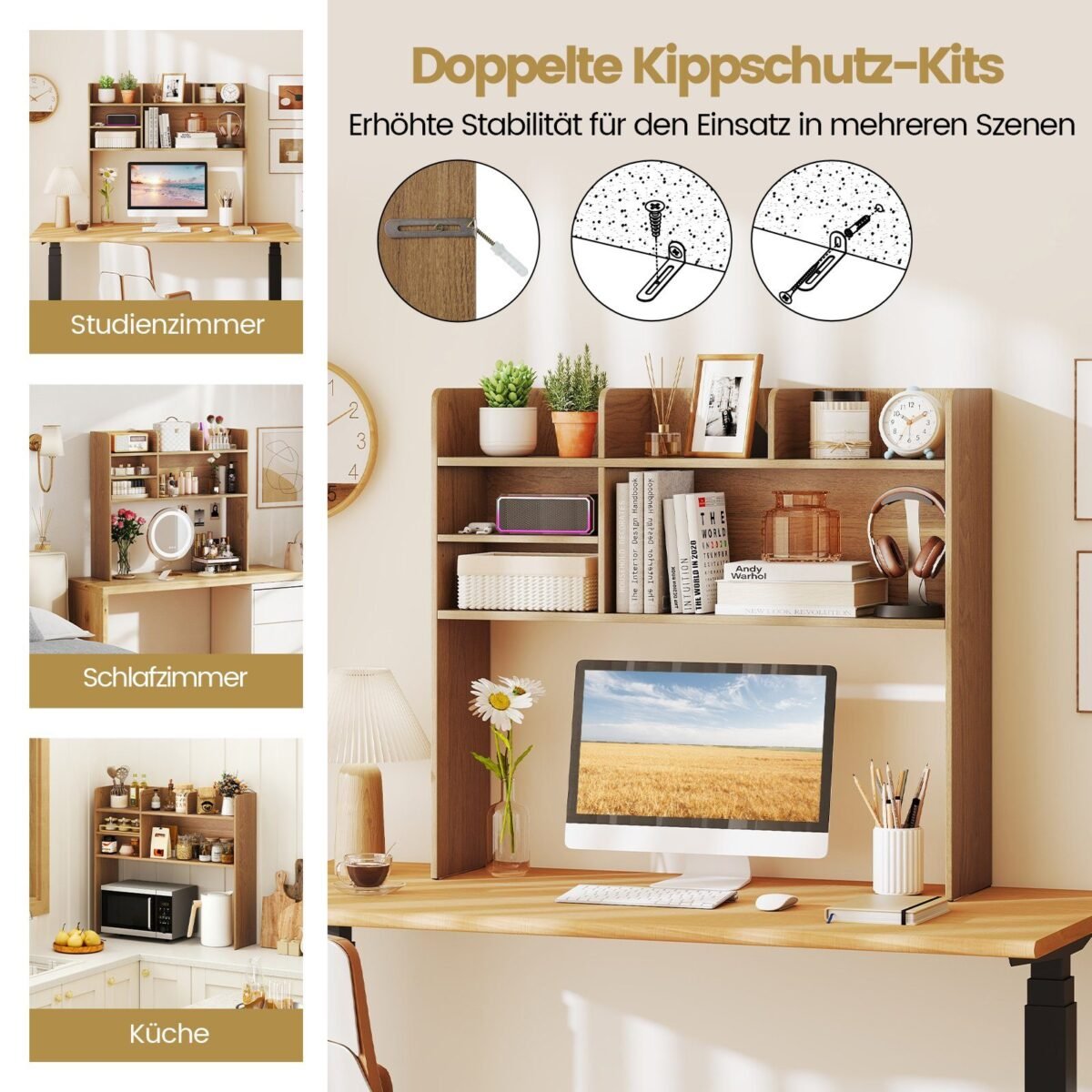 Stalinis 3 pakopų organizatorius su 6 lentynomis (Natūrali)