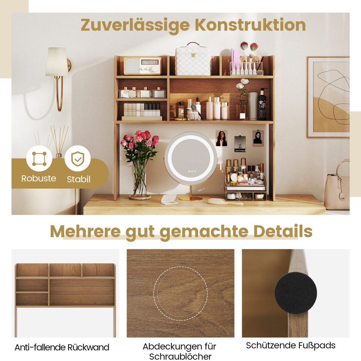 Stalinis 3 pakopų organizatorius su 6 lentynomis (Natūrali)