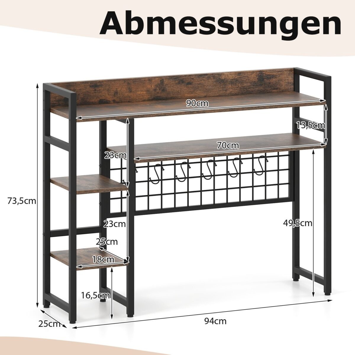 Stalinis organizatorius su 4 lentynomis ir 6 kabliukais (Ruda)