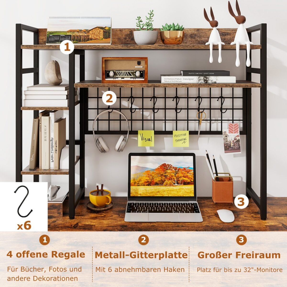 Stalinis organizatorius su 4 lentynomis ir 6 kabliukais (Ruda)