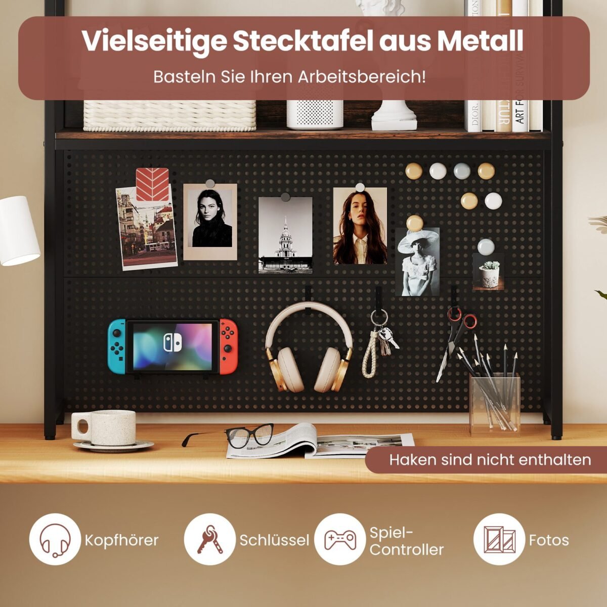 Stalviršio organizatorius su metaliniu rėmu ir perforuota sienele (Rustikuota ruda)