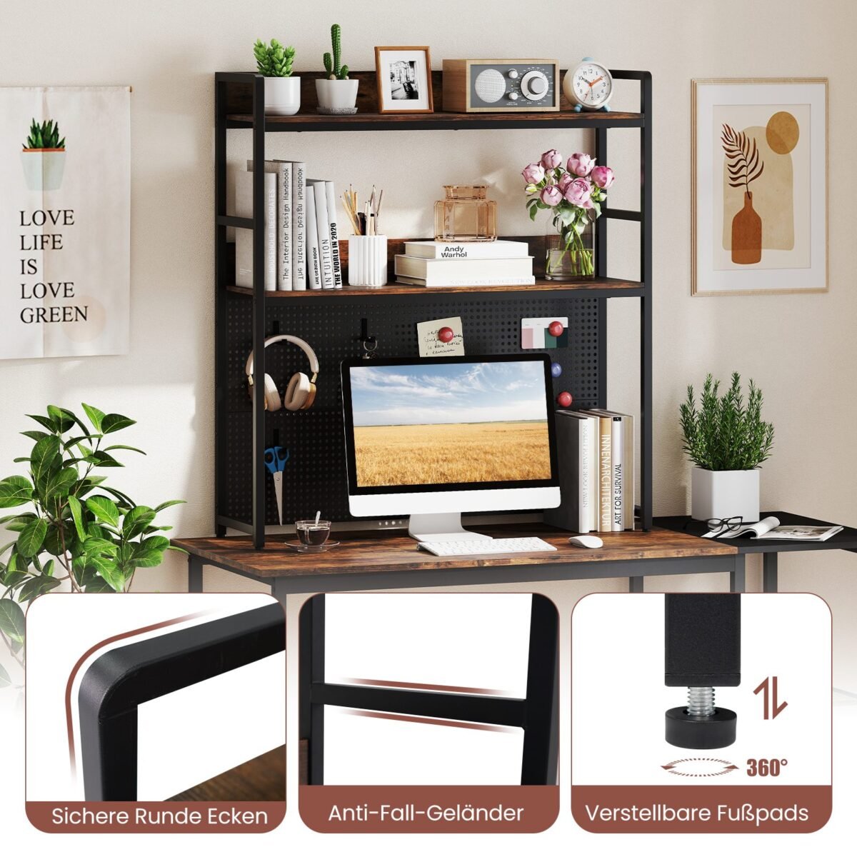 Stalviršio organizatorius su metaliniu rėmu ir perforuota sienele (Rustikuota ruda)