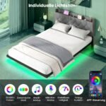 Platforminis lovos rėmas su LED apšvietimu ir integruota įkrovimo stotele (Pilka)