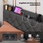 Platforminis lovos rėmas su LED apšvietimu ir integruota įkrovimo stotele (Pilka)