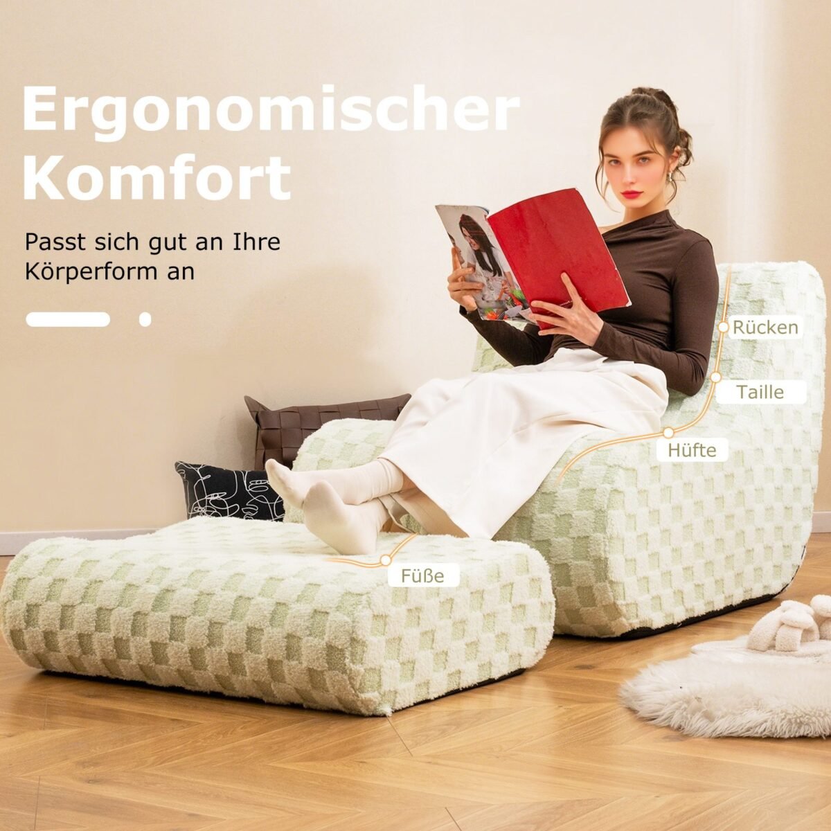 Sėdmaišis su pufiku minkštas ir patogus (Žalia)