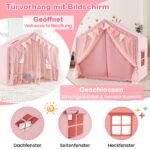 Žaidimų palapinė su dvigubomis užuolaidomis ir girlianda (Rožinė)