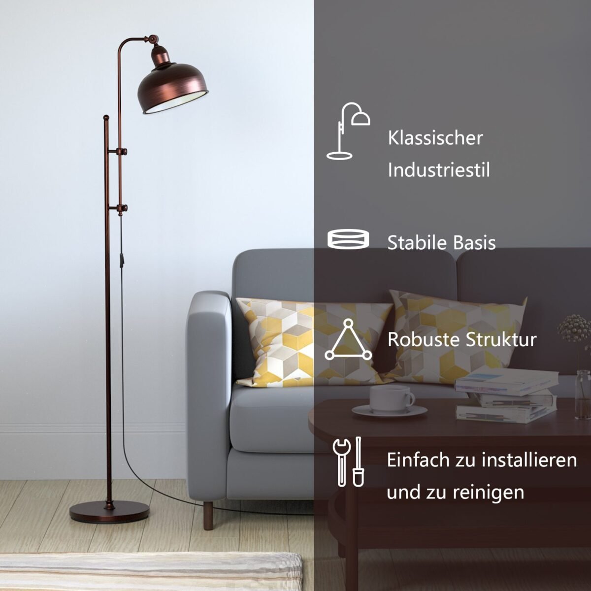 Reguliuojamo aukščio stovimas šviestuvas su gaubtu (Bronzos)