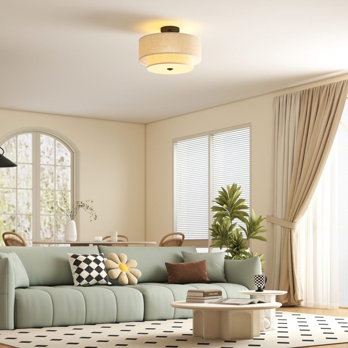 Lubinis šviestuvas su dvigubais lininiais gaubtais