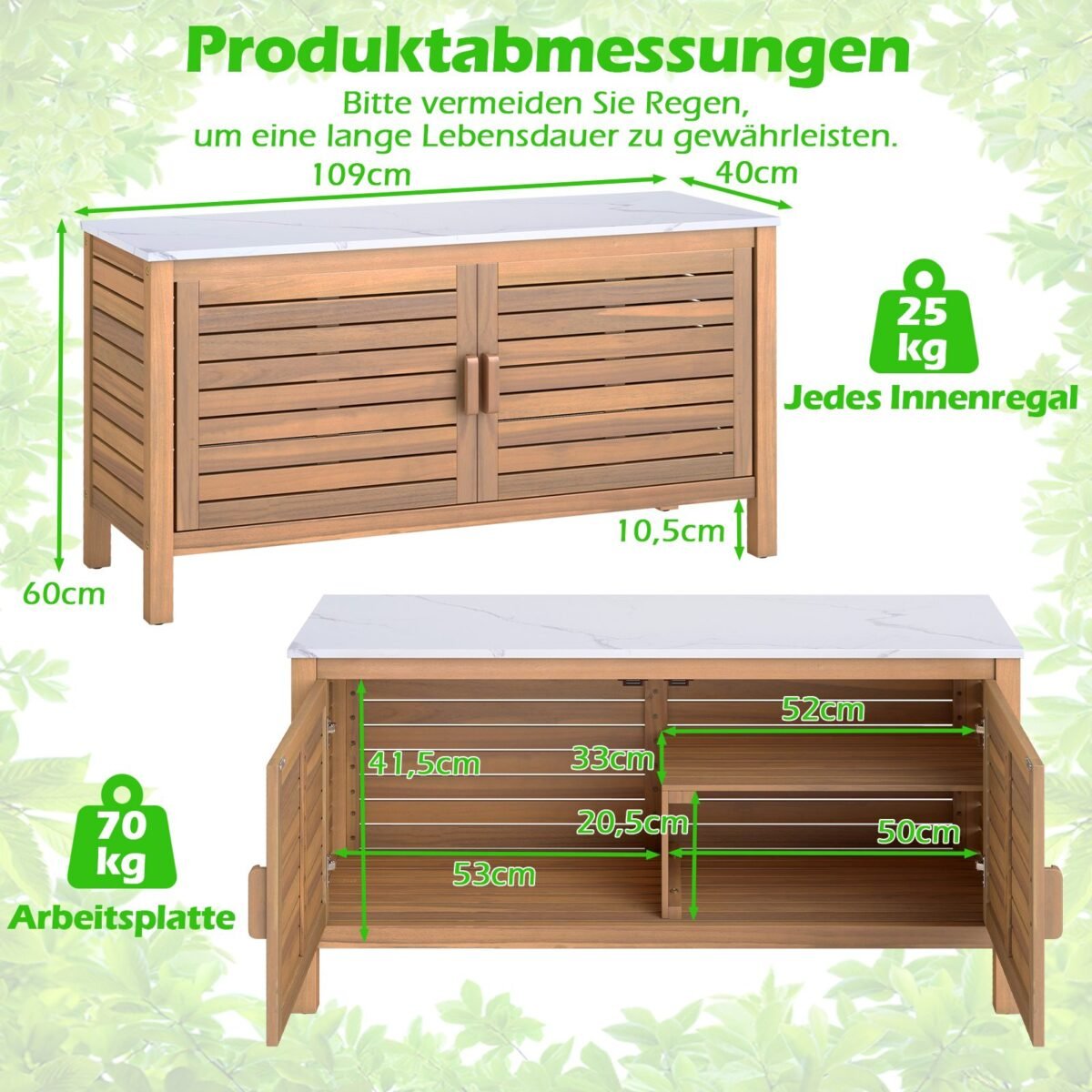 Medinis lauko sandėliukas su stalviršiu (Natūrali)