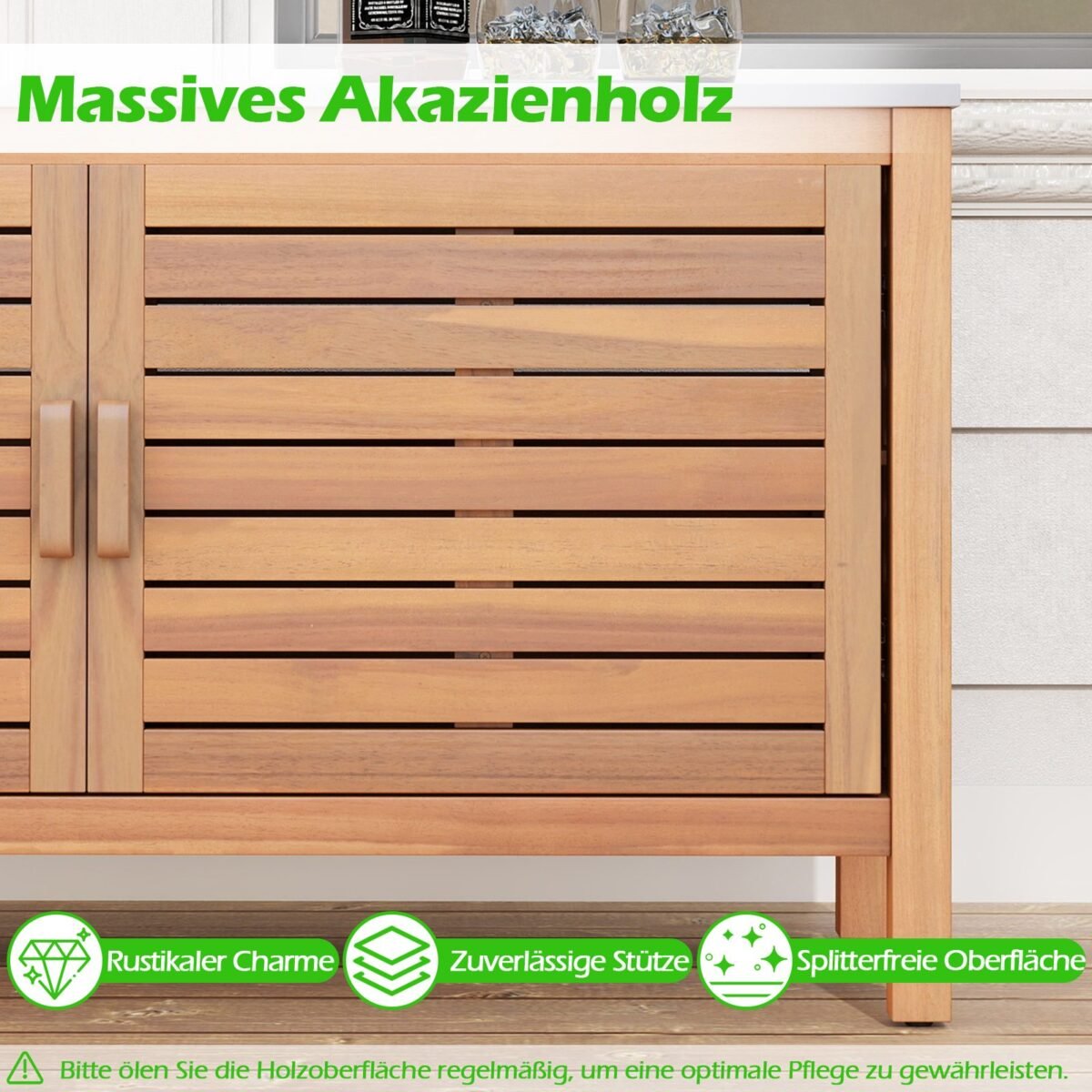 Medinis lauko sandėliukas su stalviršiu (Natūrali)