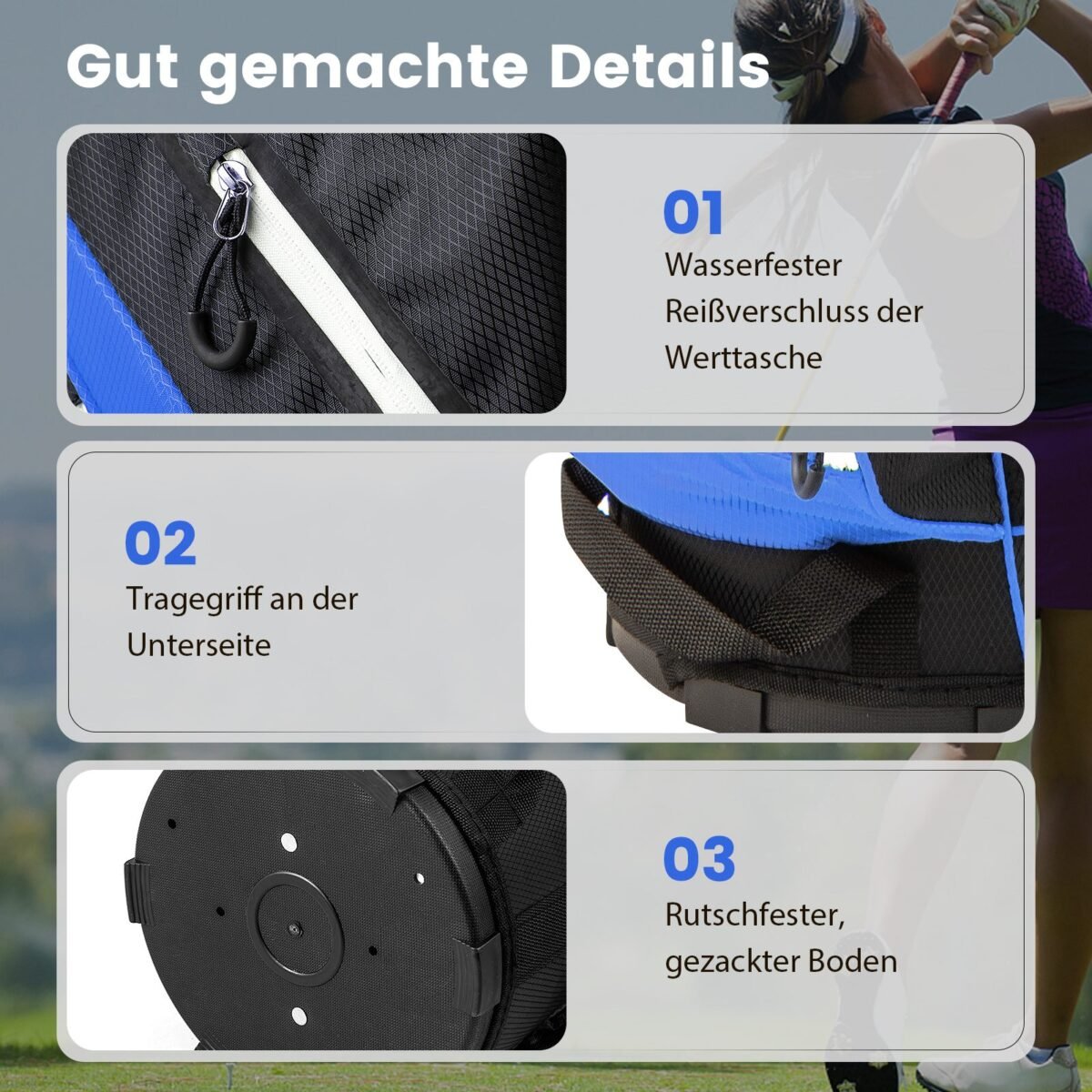 Lengva golfo lazdų tašė su 14 skyrių (Mėlyna)