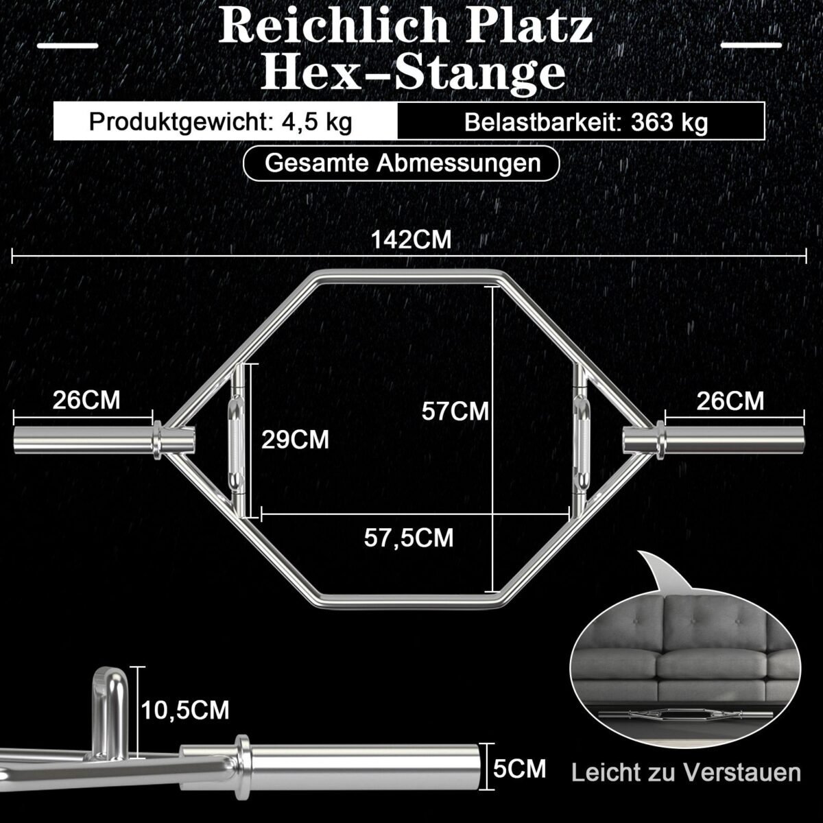 Šešiakampė hantelio štanga su sulankstomomis rankenomis ir dviem spyruokliniais užspaudėjais (Sidabrinė)