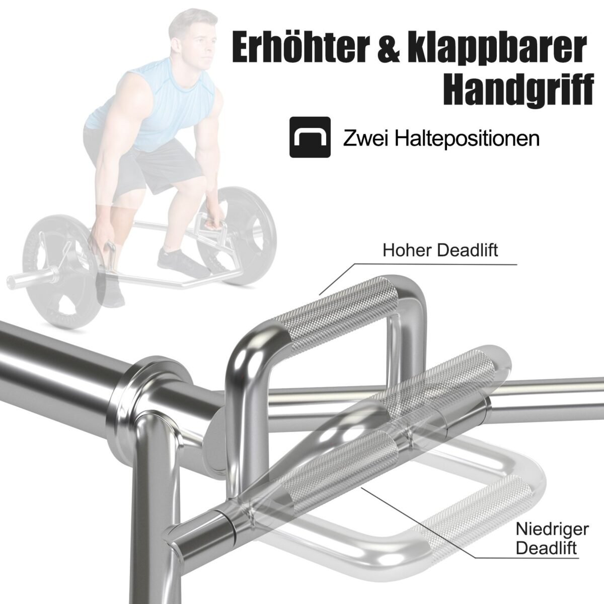 Šešiakampė hantelio štanga su sulankstomomis rankenomis ir dviem spyruokliniais užspaudėjais (Sidabrinė)