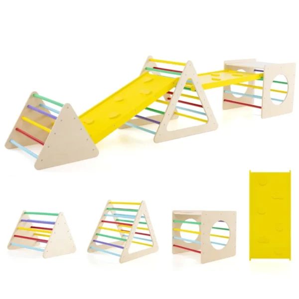 Medinis 5-in-1 Montessori žaidimų aikštelės rinkinys su čiuožykla (Natūrali)