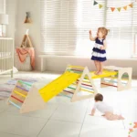 Medinis 5-in-1 Montessori žaidimų aikštelės rinkinys su čiuožykla (Natūrali)