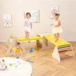 Medinis 5-in-1 Montessori žaidimų aikštelės rinkinys su čiuožykla (Natūrali)