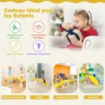 Medinis 5-in-1 Montessori žaidimų aikštelės rinkinys su čiuožykla (Natūrali)