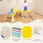 Medinis 5-in-1 Montessori žaidimų aikštelės rinkinys su čiuožykla (Natūrali)