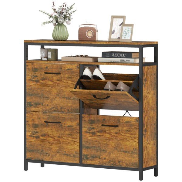 Siaura batų spintelė su 4 atlenkiamais stalčiais