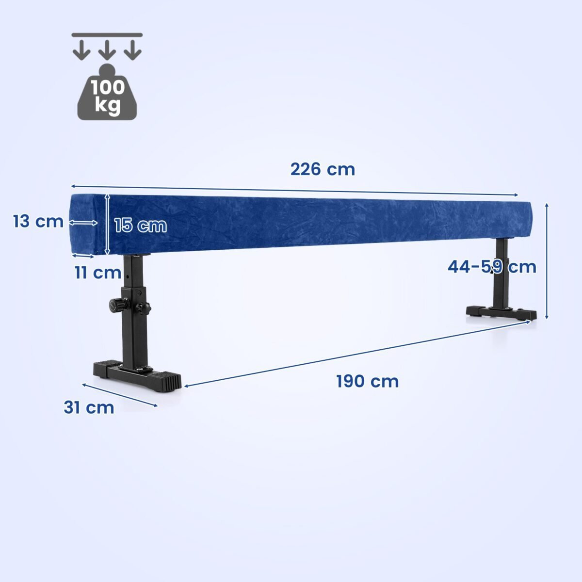 Reguliuojamas gimnastikos balkis 226 cm (Mėlyna)