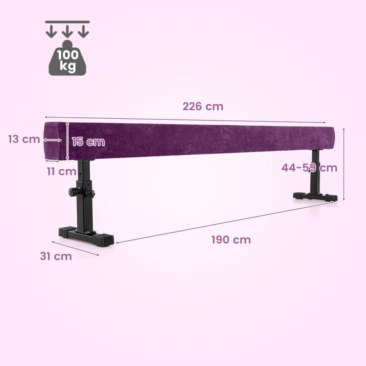 Reguliuojamas gimnastikos sijonas 226 cm 3 aukščio pozicijos (Violetinė)