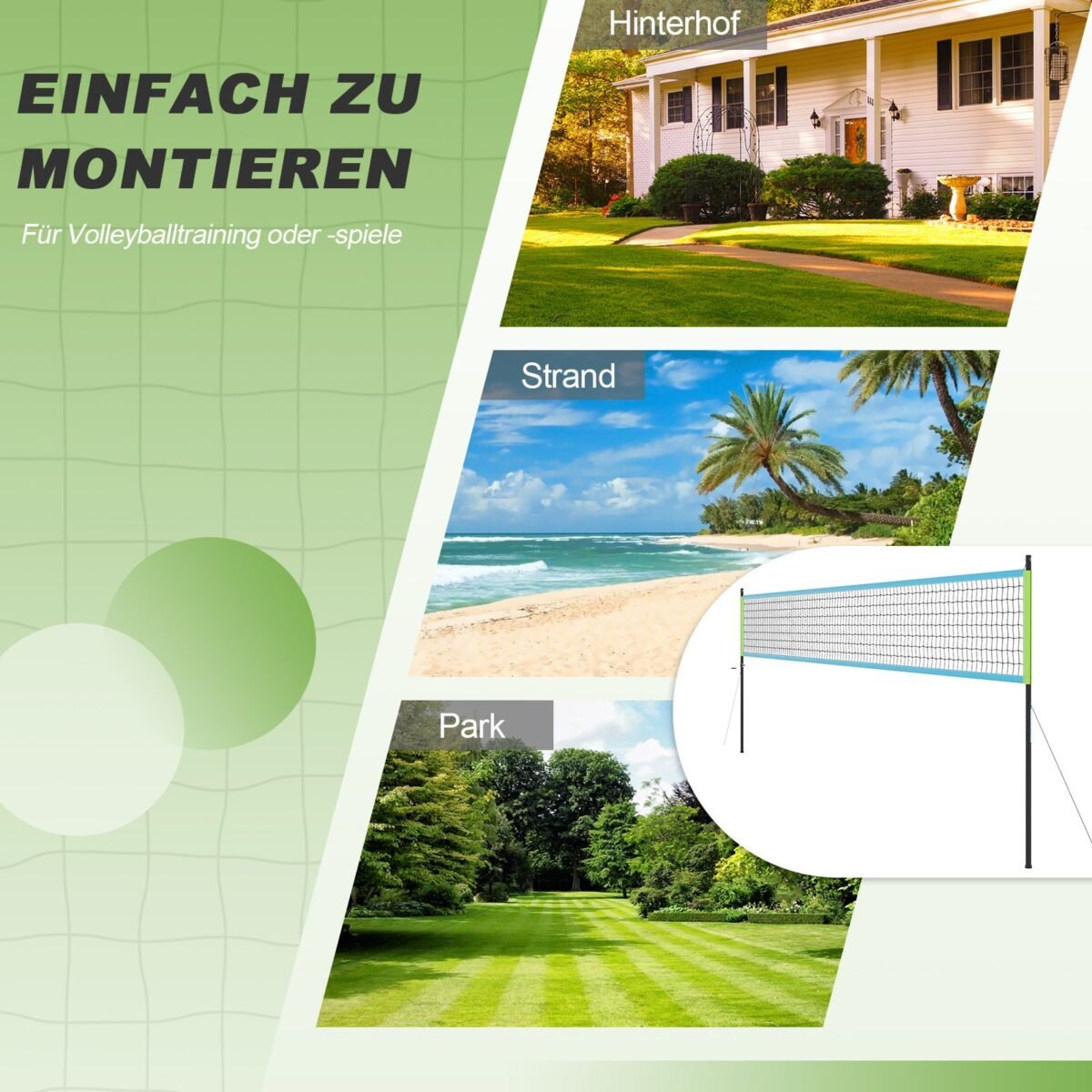 Reguliuojamo aukščio lauko tinklinio tinklas (Žalia)