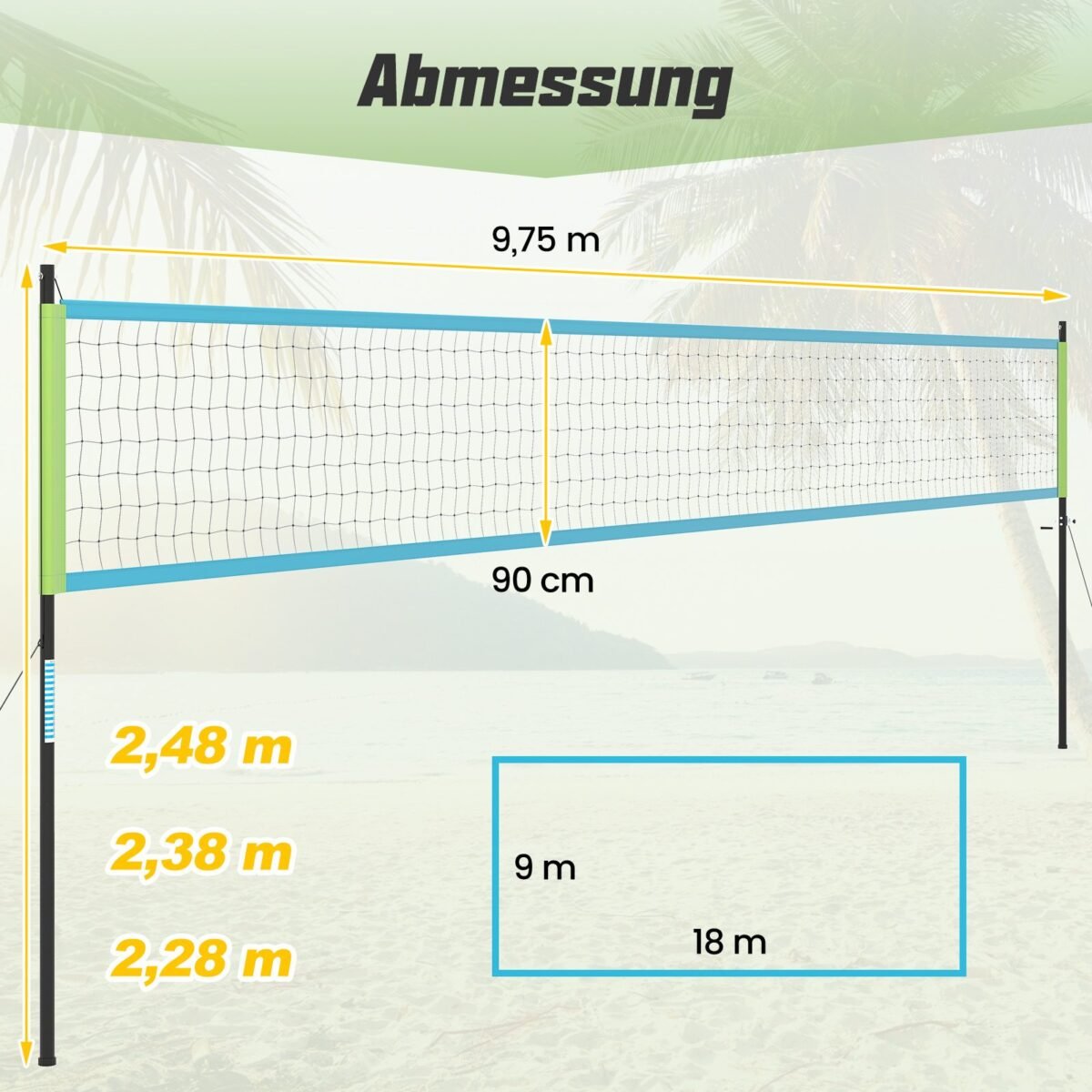 Reguliuojamo aukščio lauko tinklinio tinklas (Žalia)