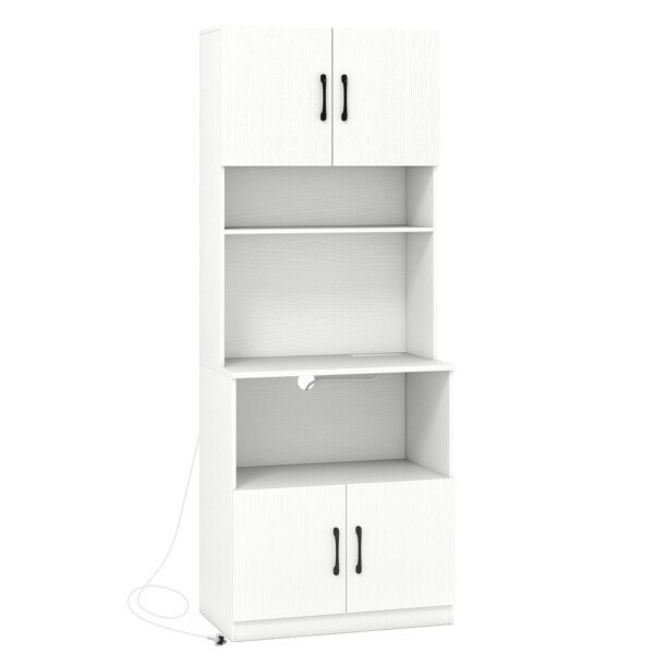 Aukšta virtuvės spintelė su stacionariomis rozetėmis ir USB jungtimis (Balta)