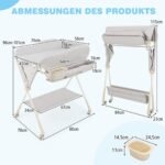 Daugiafunkcis sulankstomas vystymo stalas su laikymo krepšiu ir praustuvėliu (Pilka)