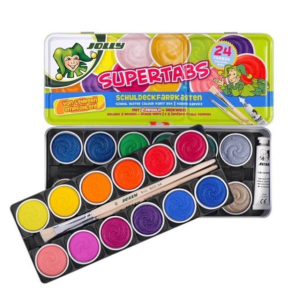 24 spalvų dažų rinkinys su teptukais