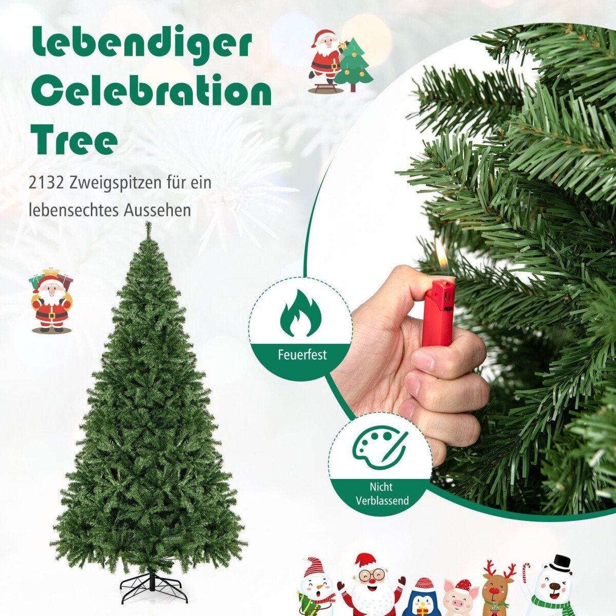 Kalėdinė eglutė su 2132 viršūnėmis PVC (Žalia)