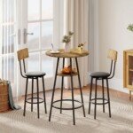 3 dalių baro stalo komplektas su paminkštintomis kėdėmis ir lentyna