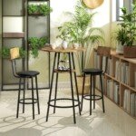 3 dalių baro stalo komplektas su paminkštintomis kėdėmis ir lentyna