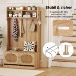 4-in-1 drabužinė su suoliuku ir stalčiais (Natūrali)