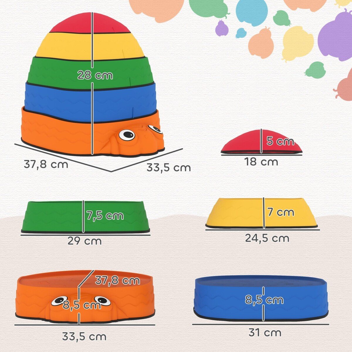 5 dalių vaikų balansavimo akmenų rinkinys, neslystantys ir sukraunami