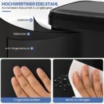 Didelė 68 l nerūdijančio plieno šiukšliadėžė su lėtai užsidarančiu dangčiu (Juoda)