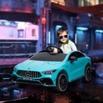 Mercedes-Benz AMG CLA 45 licencijuotas vaikų elektromobilis su nuotoliniu valdymu ir transportavimo ratukais