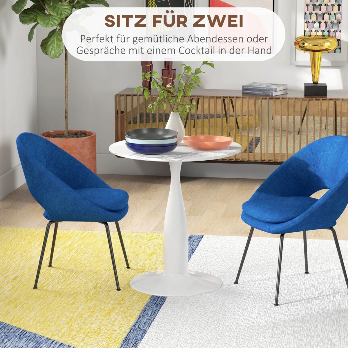 Apvalus valgomojo stalas su milteliniu būdu dažytu plieno rėmu ir melaminu dengtu MDF stalviršiu