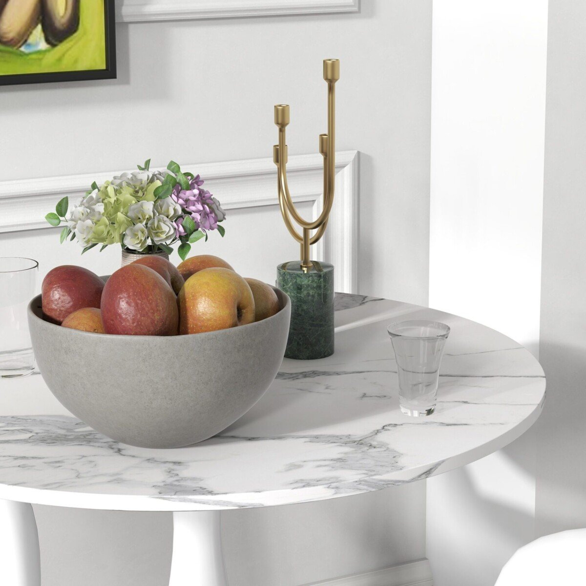 Apvalus valgomojo stalas su milteliniu būdu dažytu plieno rėmu ir melaminu dengtu MDF stalviršiu