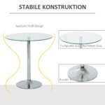 Apvalus valgomojo stalas su stikliniu stalviršiu ir metaliniu rėmu