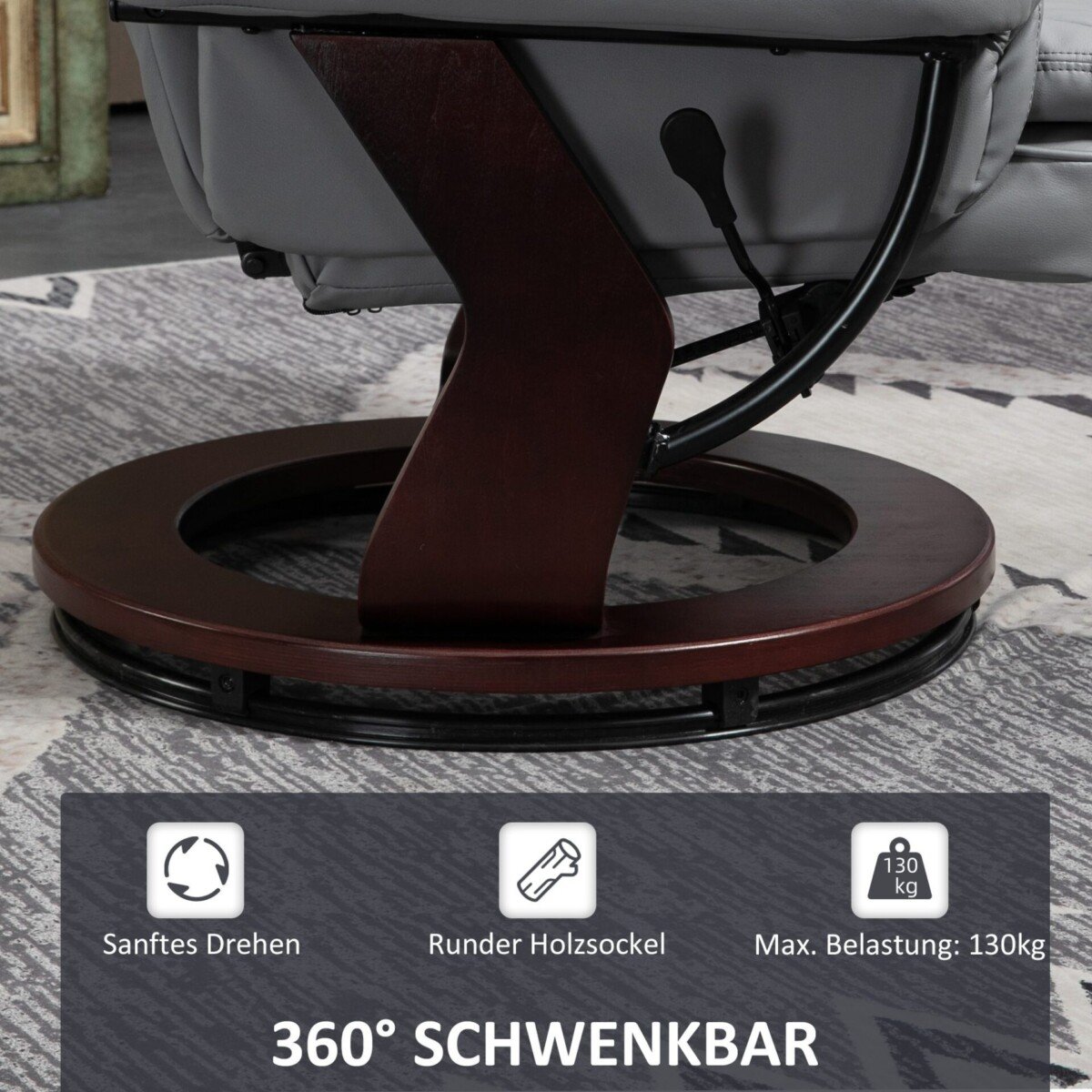 Pasukamas ir atlošiamas dirbtinės odos poilsio krėslas su pufu