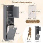 Aukšta ir siaura vonios spintelė su skalbinių dėže (Pilka)